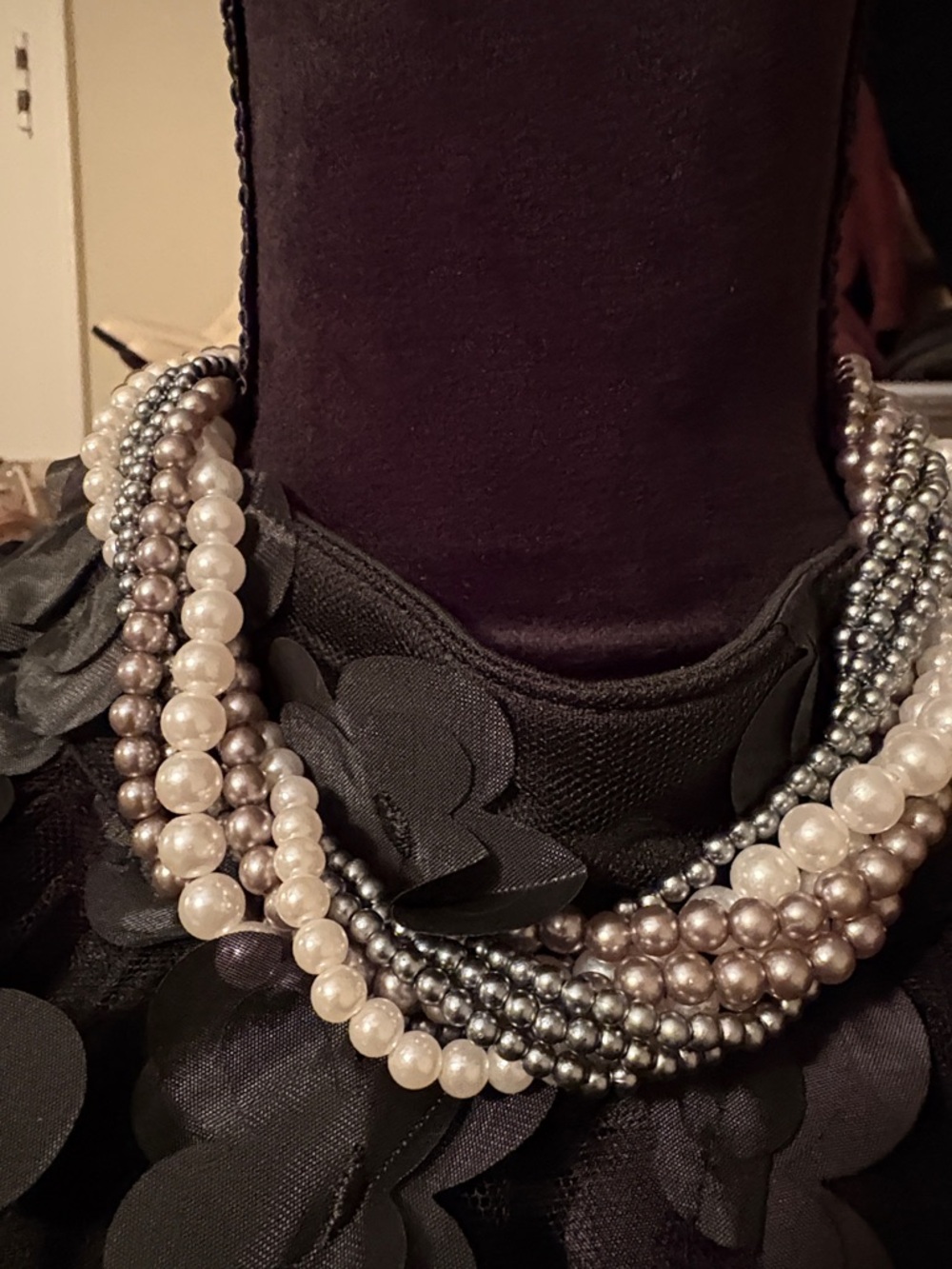 Multi-Strand Pearl Necklace in White and Silver - Women Jewelry